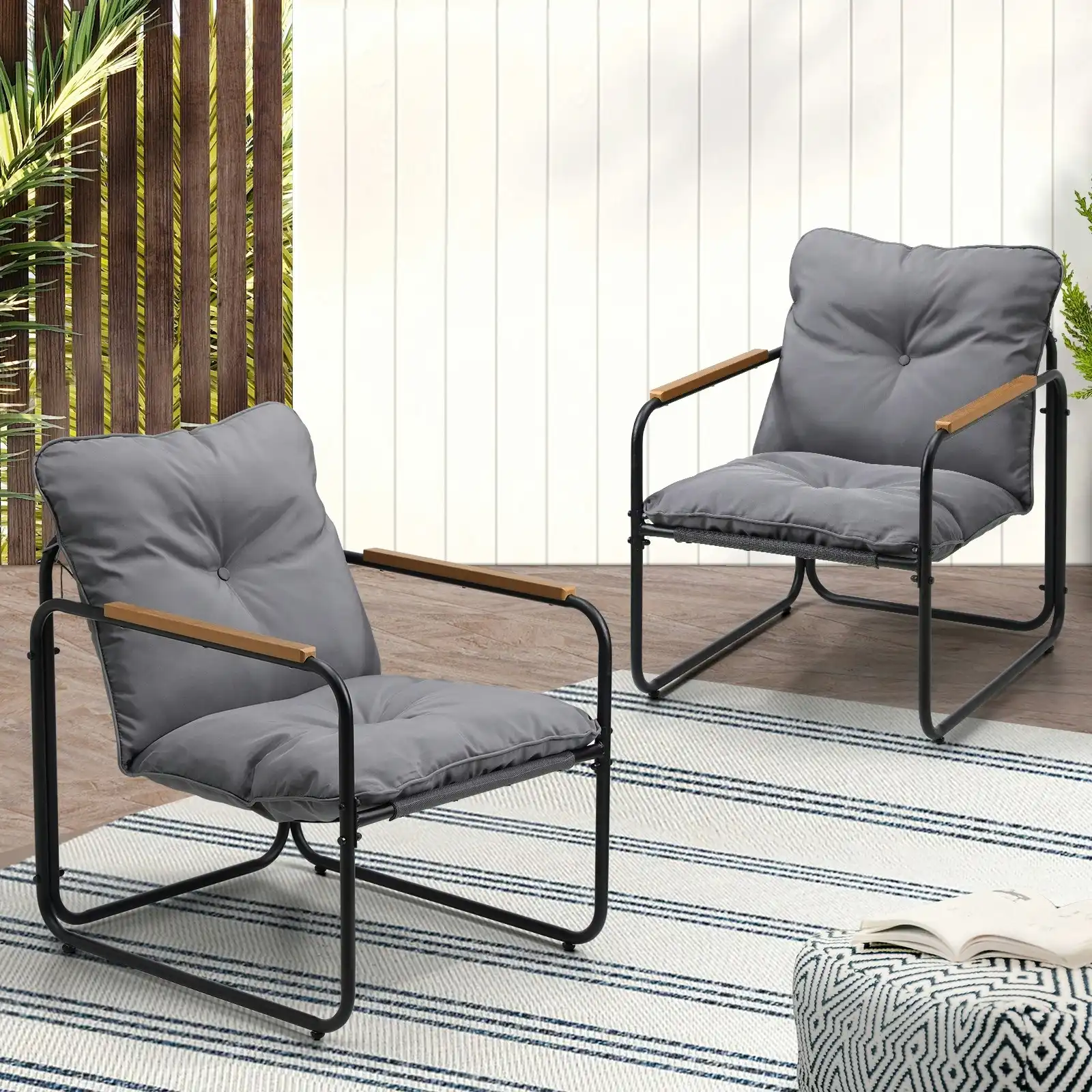 Livsip Outdoor Chairs Furniture Setting Garden Patio Armchair Lounge Sofa Black