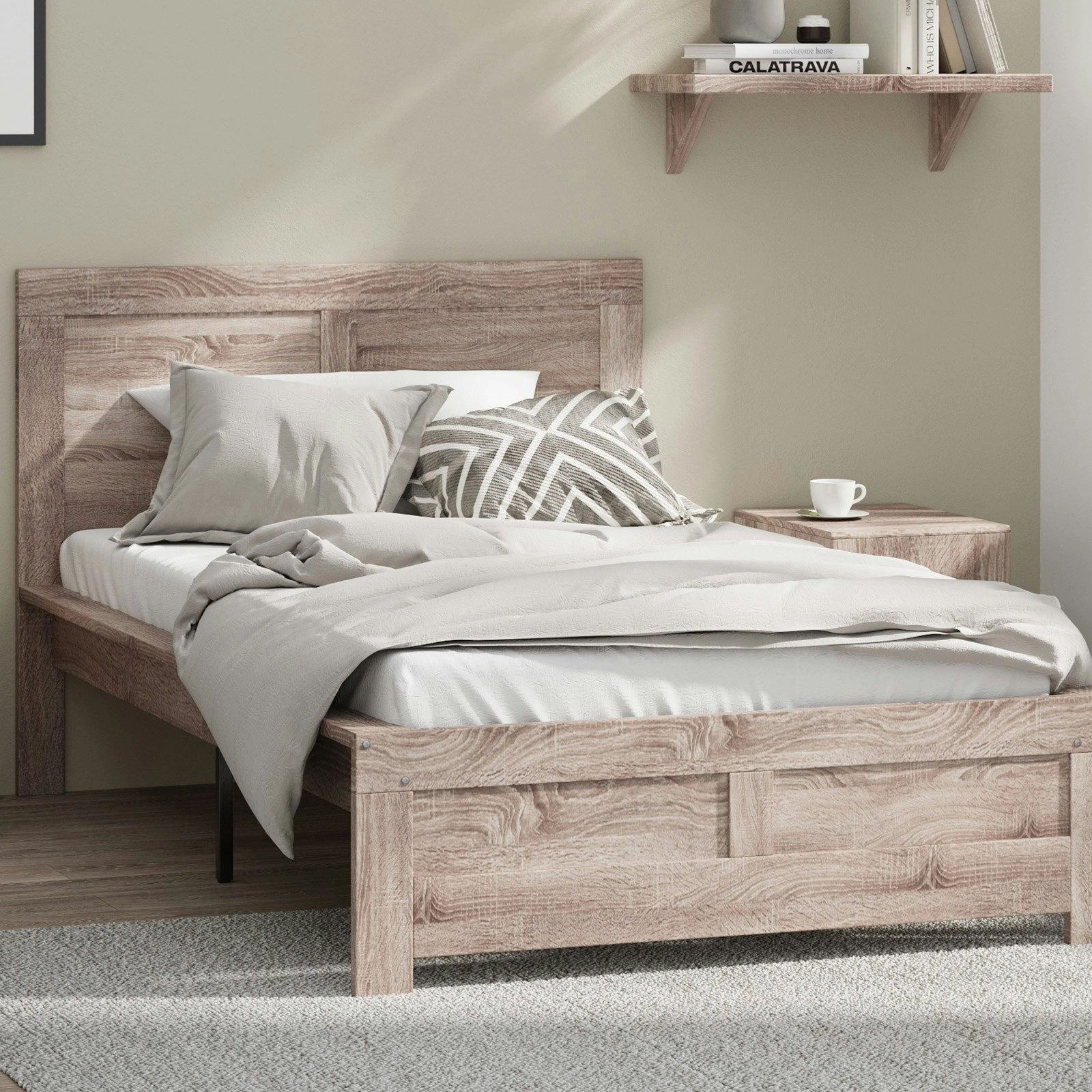 Oikiture Bed Frame King Single Wooden Base Beds Platform Timber Light Oak