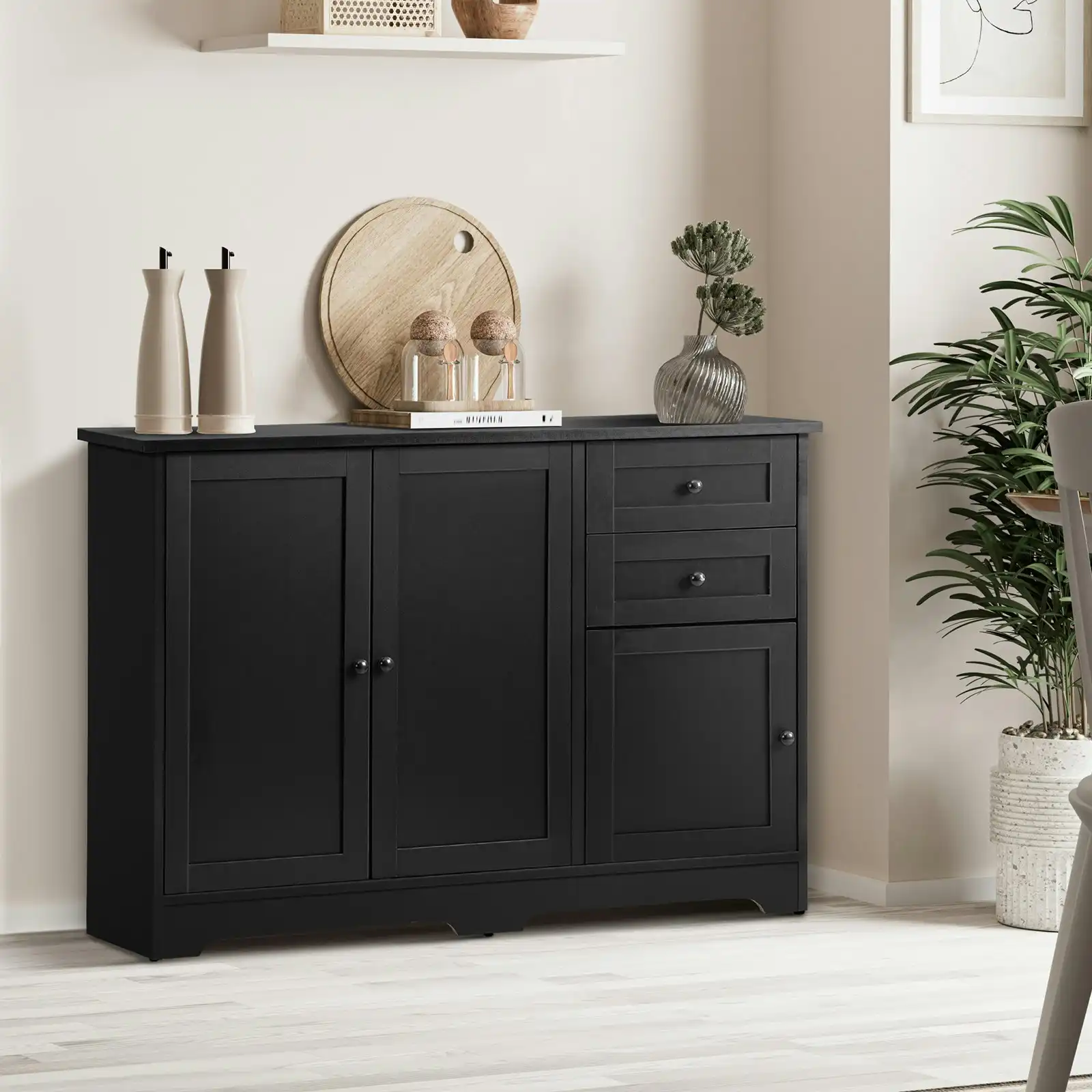 Oikiture Buffet Sideboard Storage Cabinet Cupboard Hallway Drawers Table Black