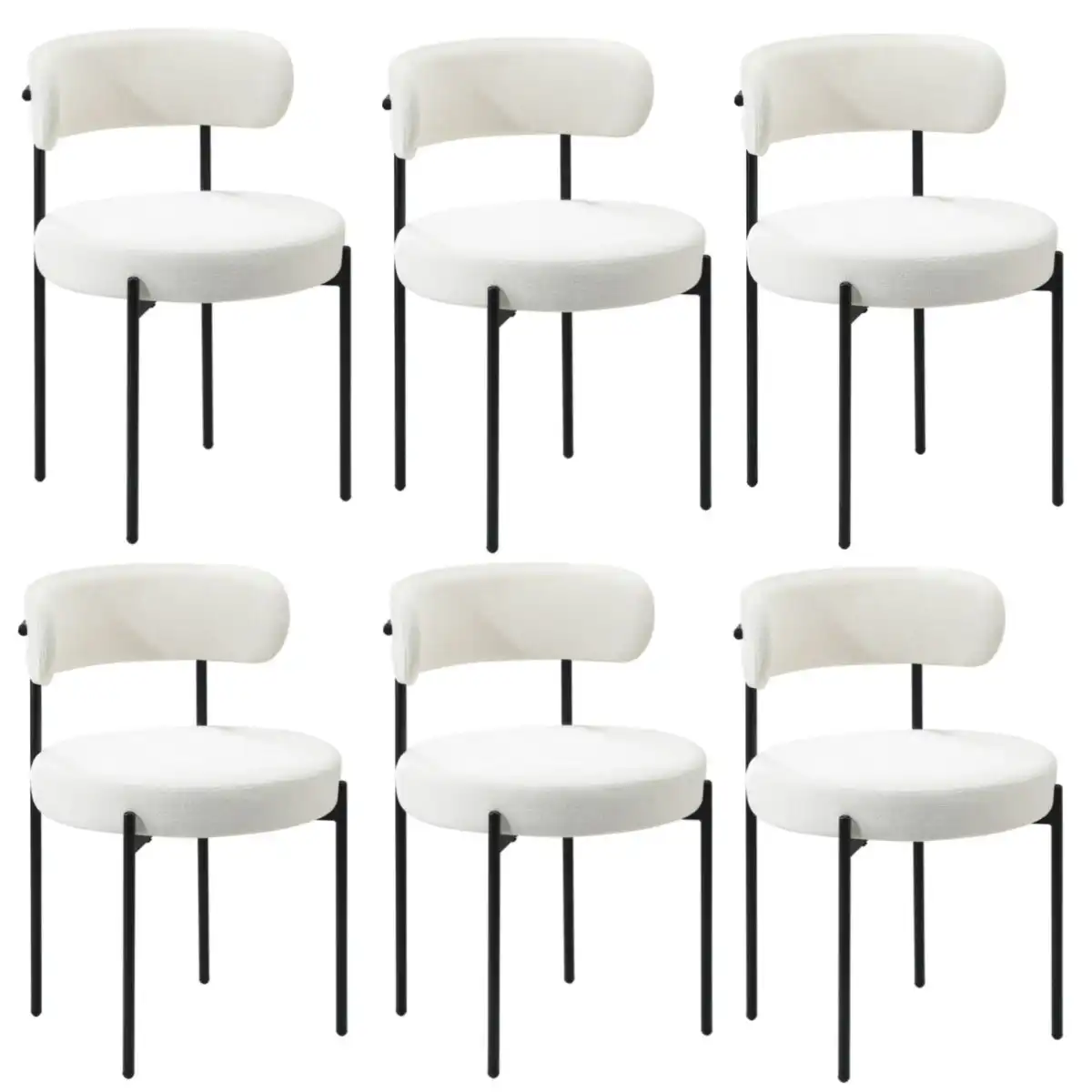 Oikiture 6x Dining Chair Round Boucle Kitchen Lounge Seats Backrest White