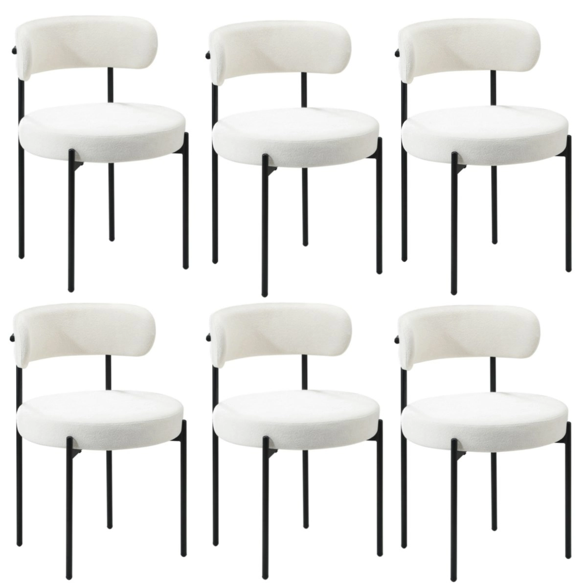 Oikiture 6x Dining Chair Round Boucle Kitchen Lounge Seats Backrest White