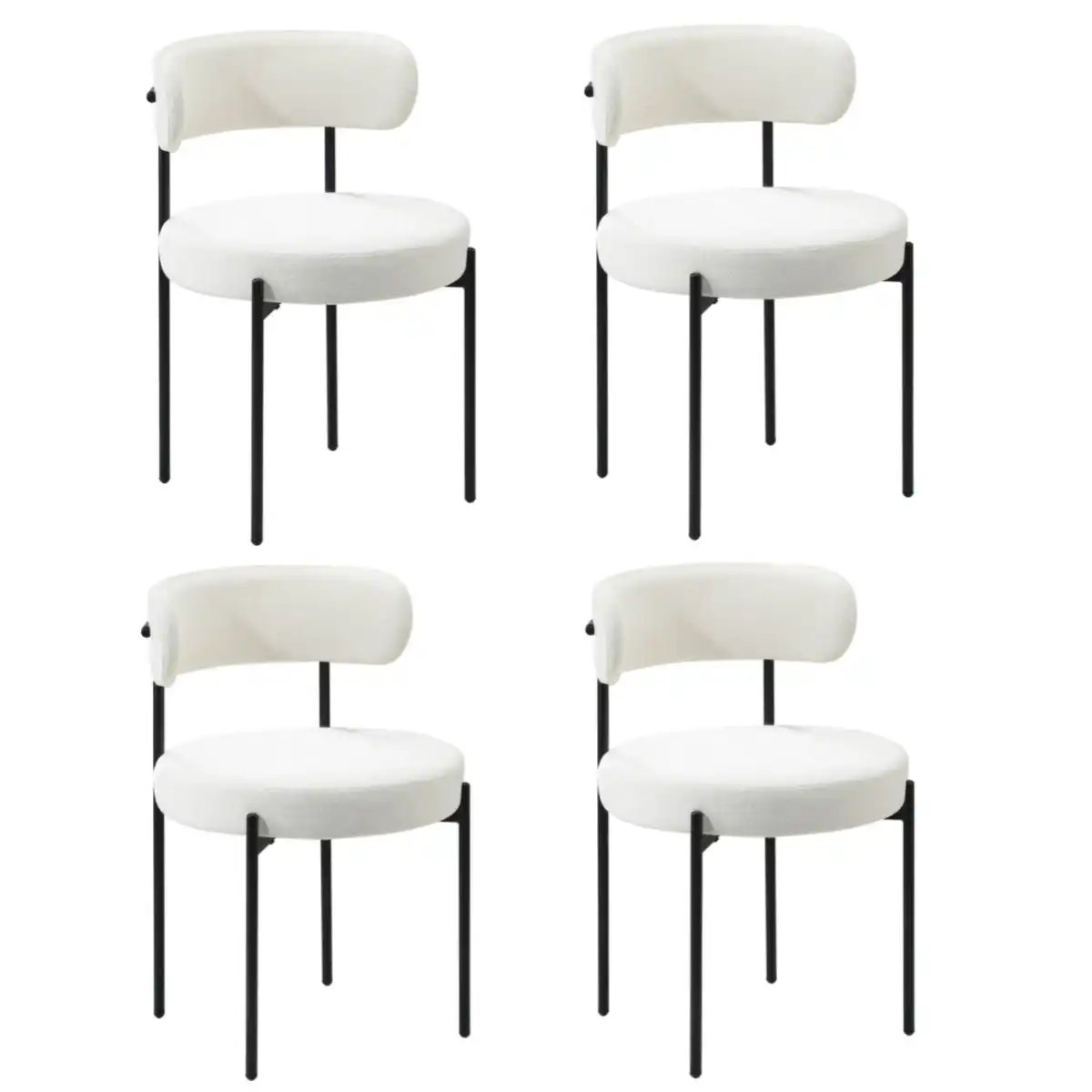 Oikiture 4x Dining Chair Round Boucle Kitchen Lounge Seats Backrest White