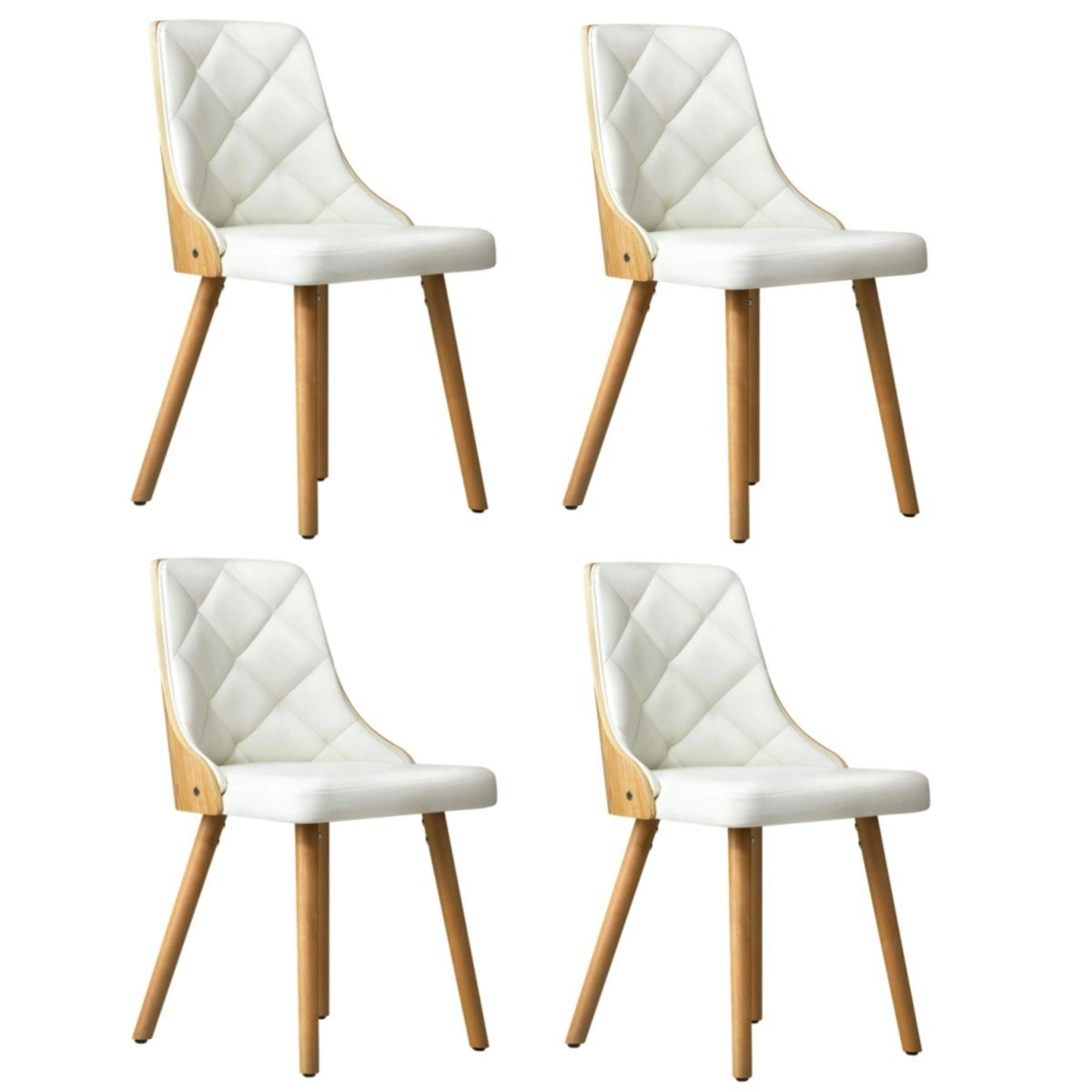 Oikiture 4x Dining Chairs Wooden Chair Kitchen Cafe Faux Leather Padded White