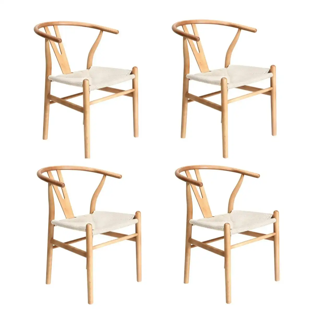 Oikiture 4x Dining Chair Wooden Hans Wegner Chair Wishbone Cafe Lounge Seat