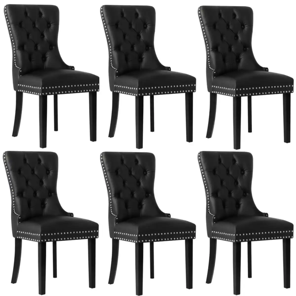 Oikiture 6x Dining Chairs Upholstered French Provincial Tufted PU Leather Black