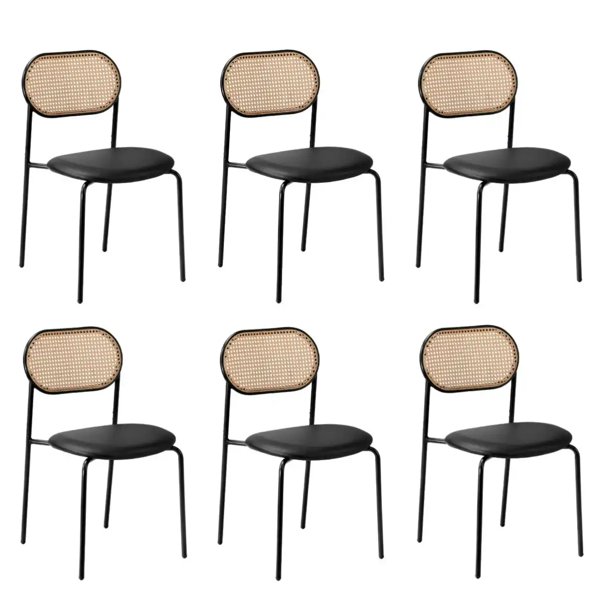 Oikiture 6PCS Dining Chair Accent Chairs Rattan Furniture PU Leather Black