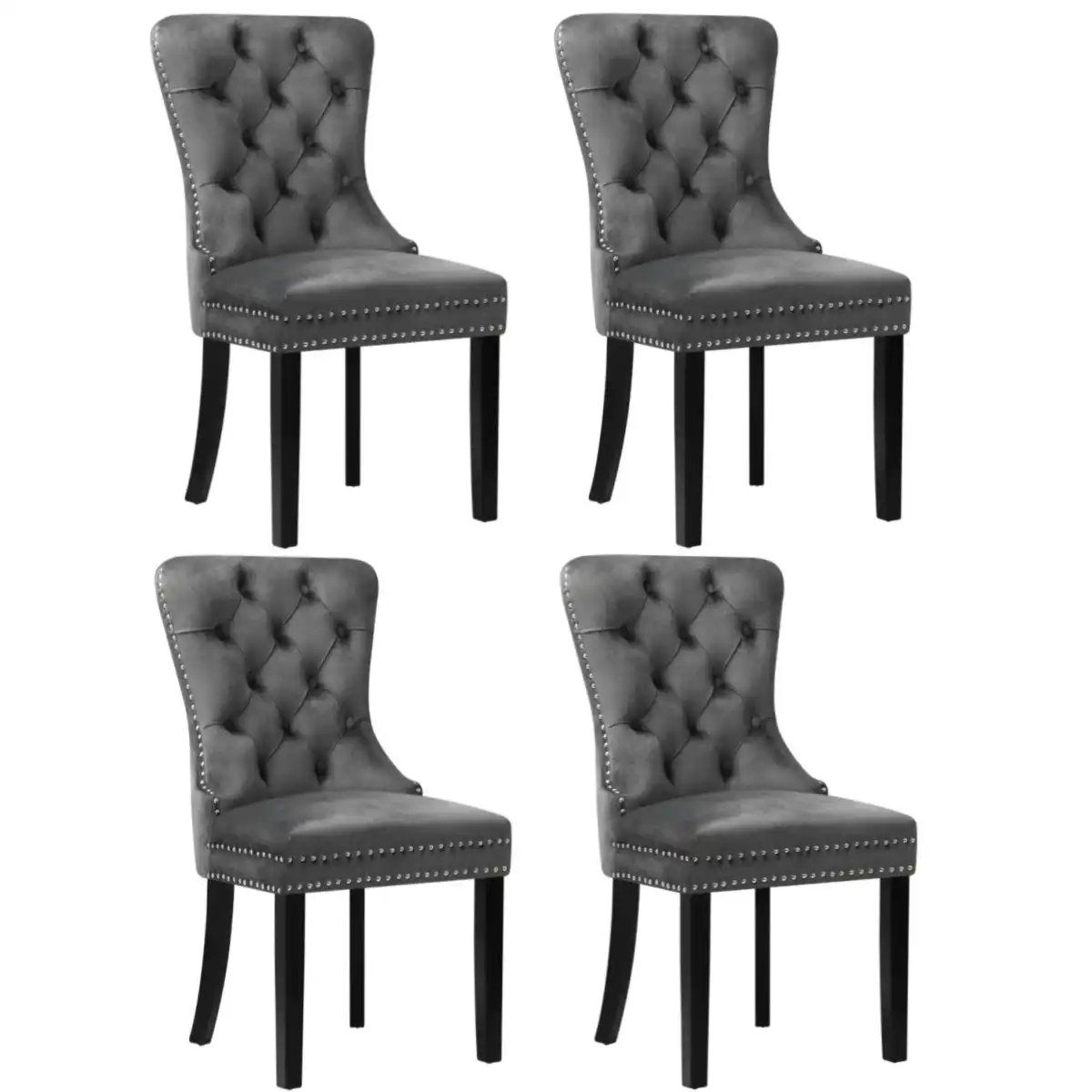 Oikiture 4x Velvet Dining Chairs Upholstered French Provincial Tufted Grey