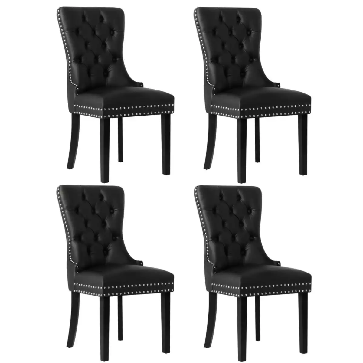 Oikiture 4x Dining Chairs Upholstered French Provincial Tufted PU Leather Black