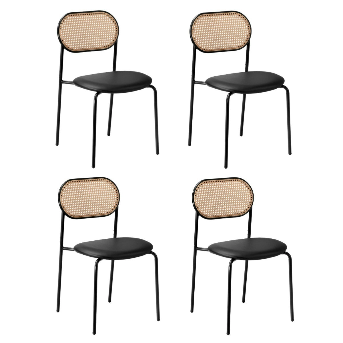 Oikiture 4PCS Dining Chair Accent Chairs Rattan Furniture PU Leather Black