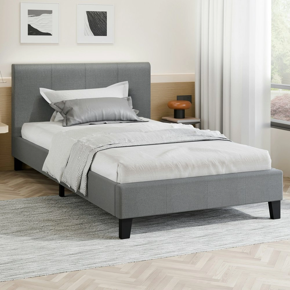 Alfordson Bed Frame King Single Mattress Base Wooden Platform Fabric Grey