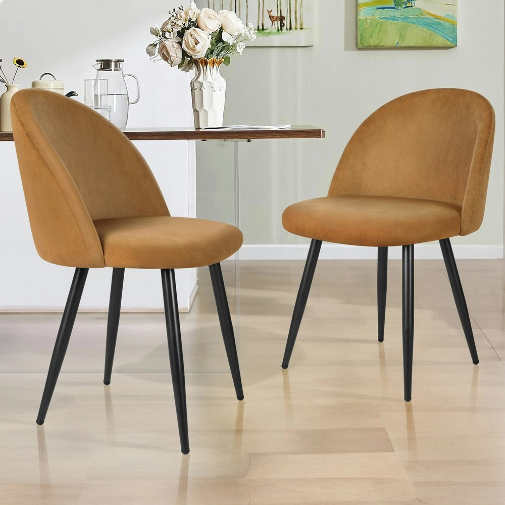 Alfordson 2x Dining Chairs Velvet Brown