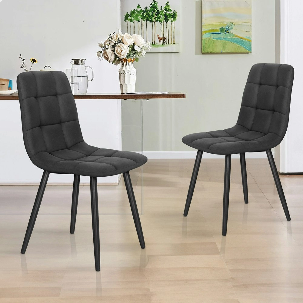 Alfordson 4x Dining Chair Elegant Retro Suede Fabric Grey