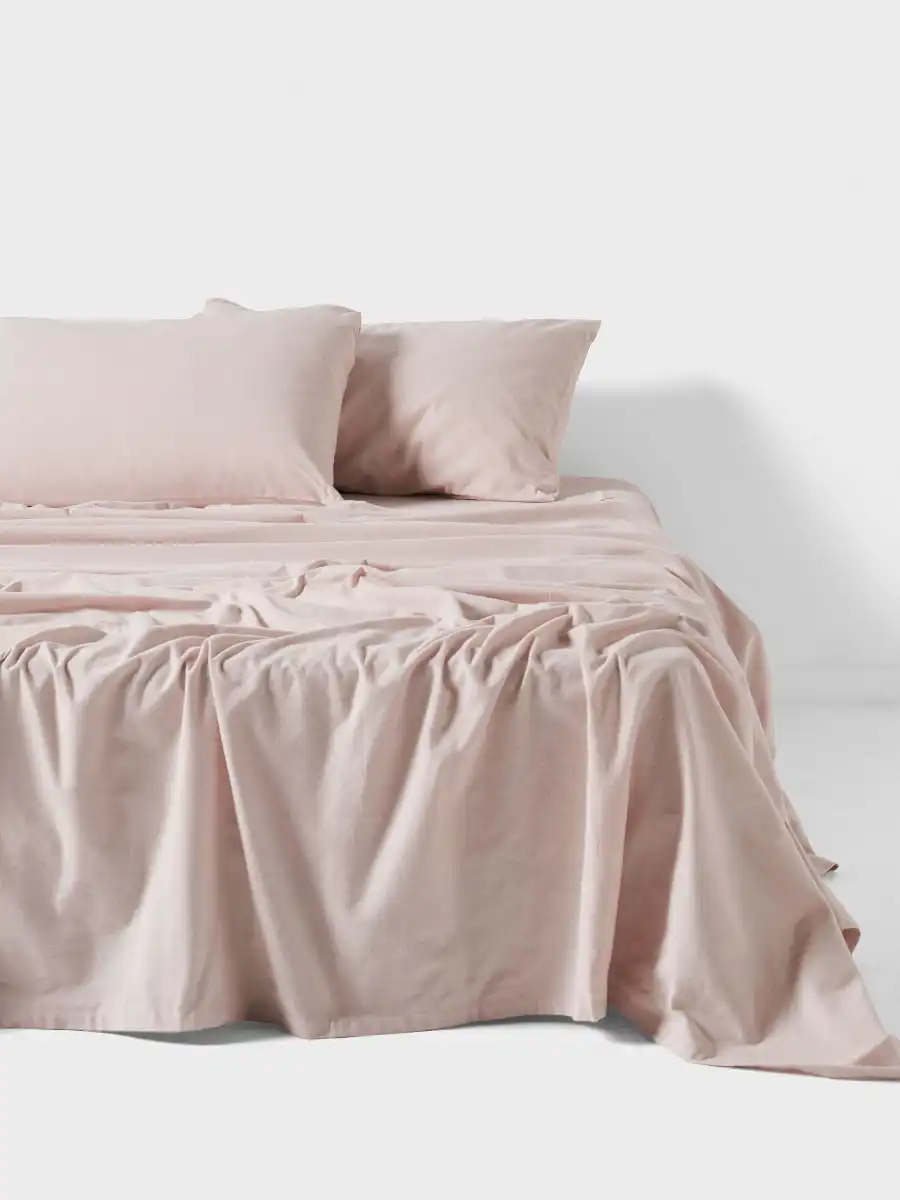 Linen House Plain Dyed Flannelette Sheet Set   Rose