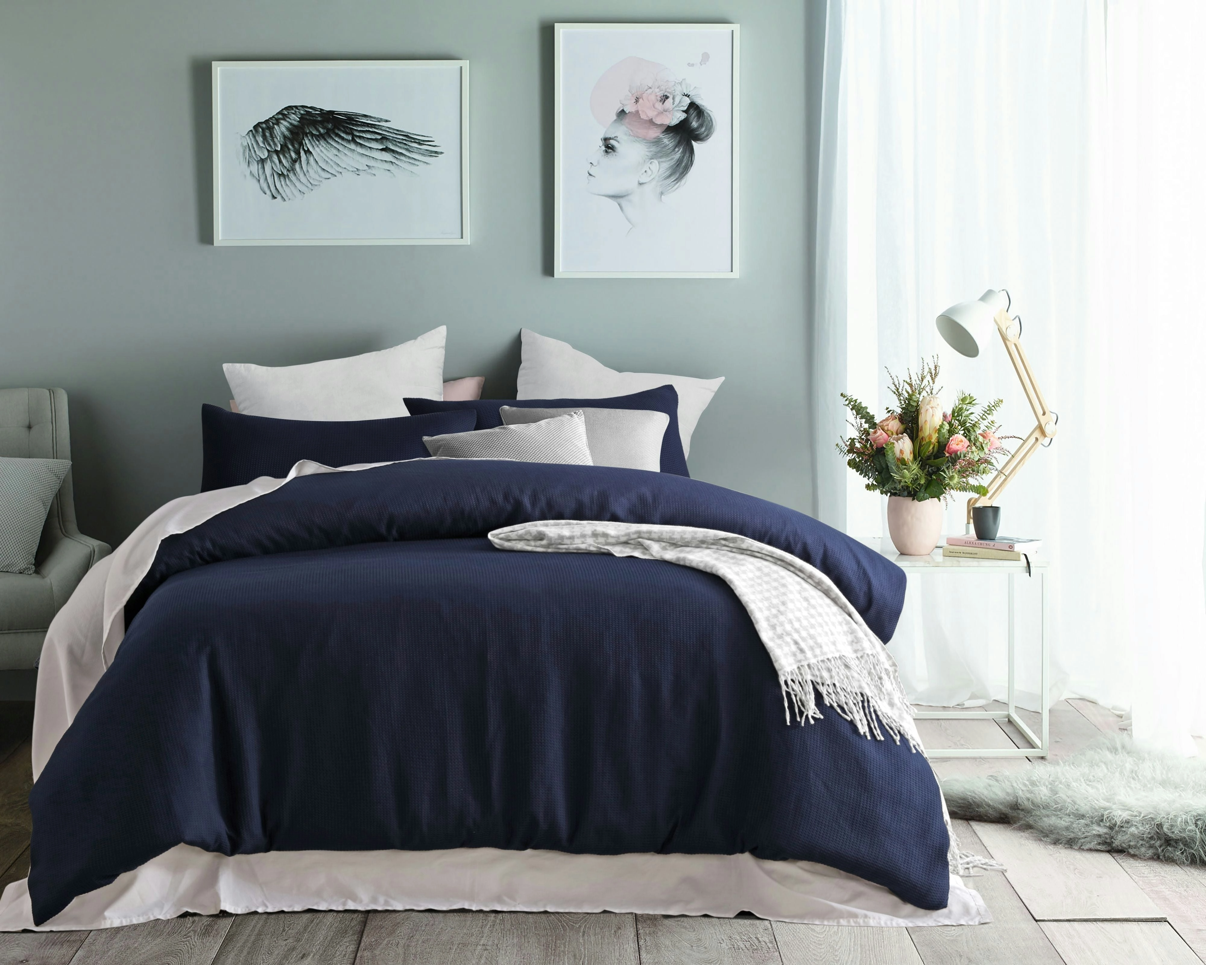 Accessorize Waffle Polyester Quilt Cover Set - Navy