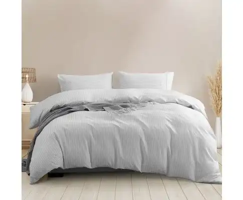 Royal Comfort Striped Flax Linen Blend Quilt Cover Set Soft Touch Bedding - Grey