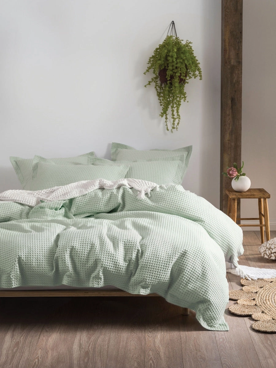 Linen House Deluxe Waffle Quilt Cover Set   Mist