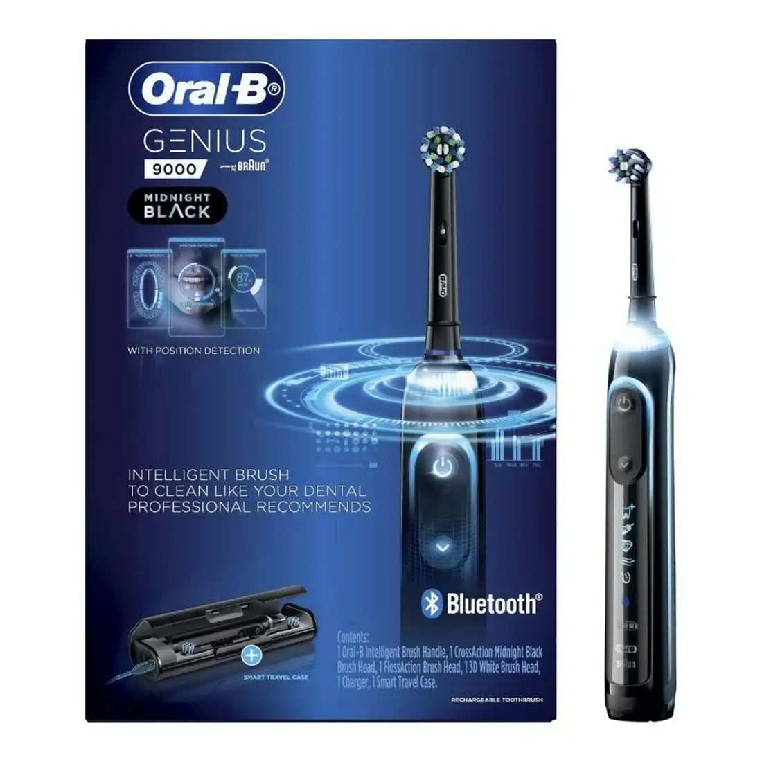 Oral-B Genius 9000 Electric Toothbrush with 3 Heads & Travel Case - Black