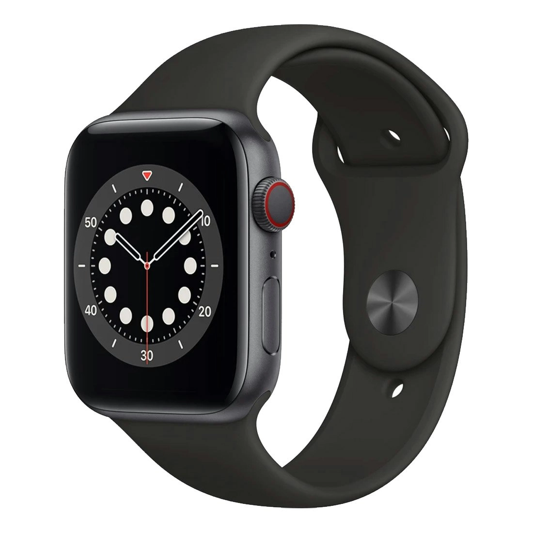 Apple Watch Series 6 44mm Space Grey Aluminium Case w/ Black Sport Band GPS + Cellular [Refurbished] - As New