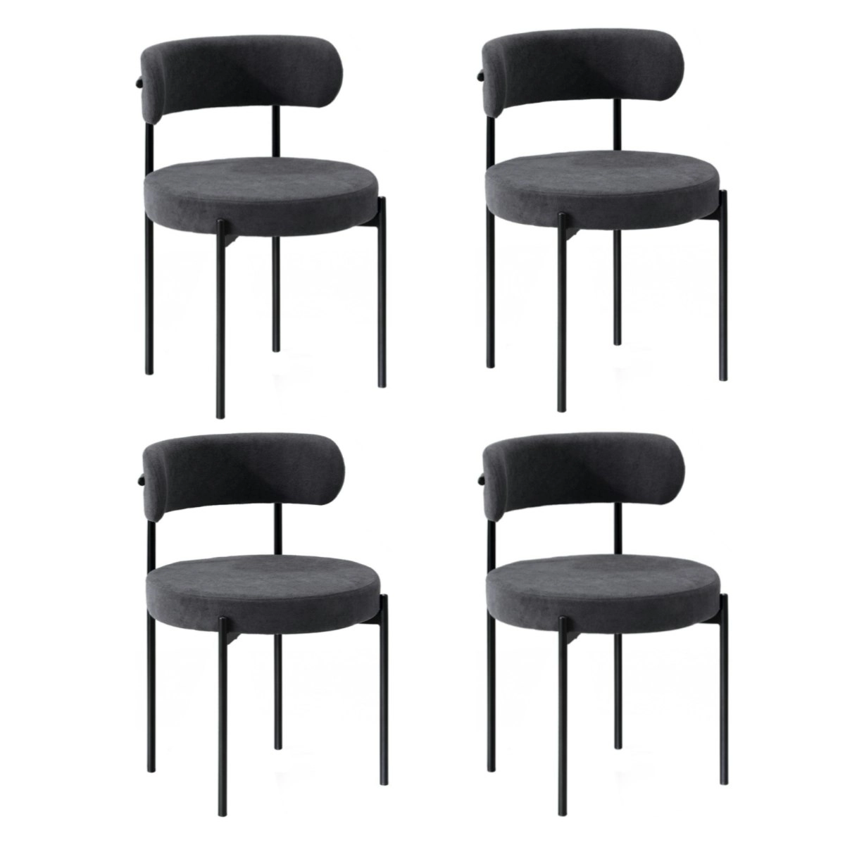 Oikiture 4x Dining Chair Round Boucle Kitchen Lounge Seats Backrest Dark Grey