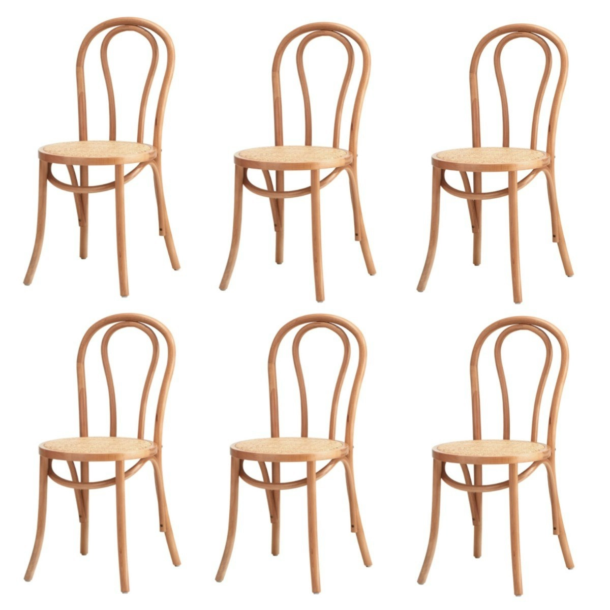 Oikiture 6PCS Dining Chair Solid Wooden Chairs Ratan Seat Natural