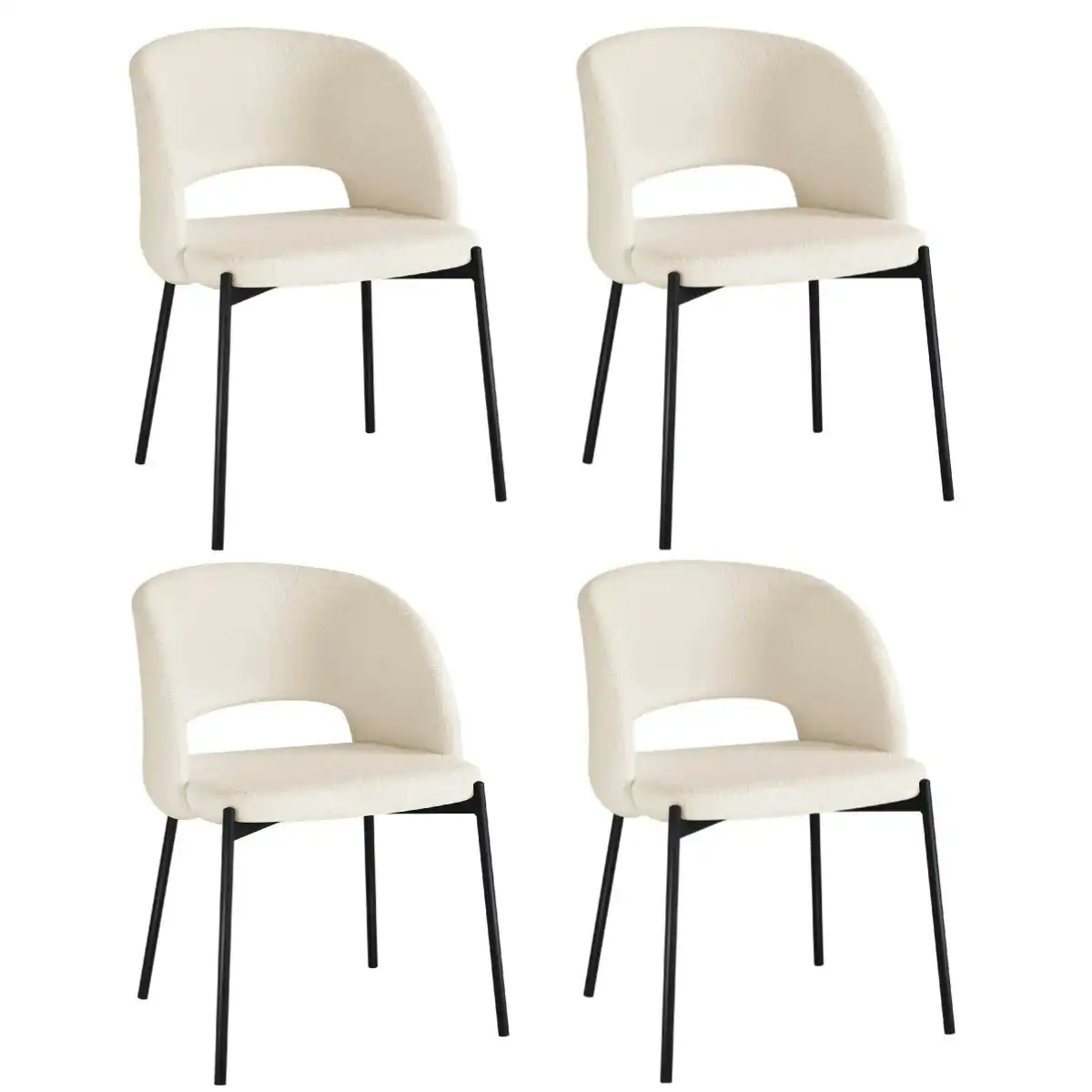 Oikiture 4pcs Armchair Dining Chair Accent Chairs Tub Armchairs Sherpa White&Black