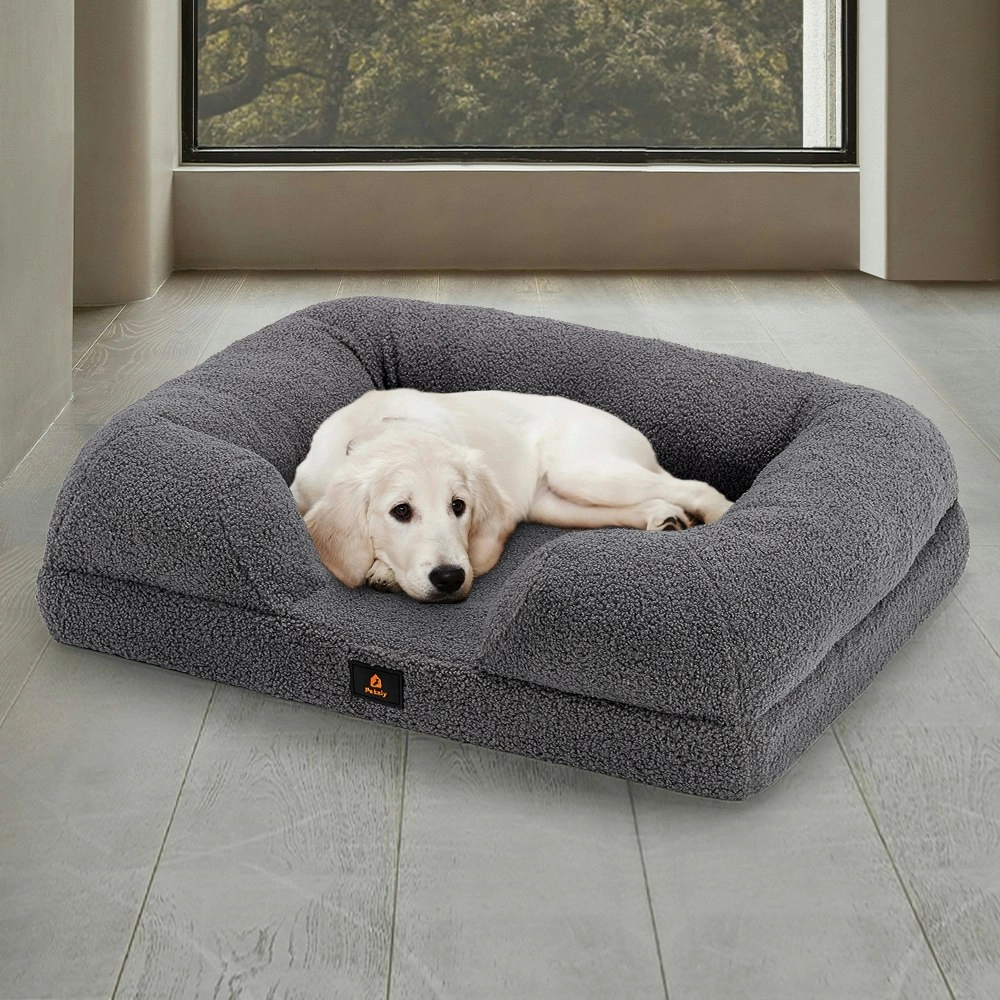 Petzly Memory Foam Dog Bed Pet Sofa Calming Bed Washable Removable Grey