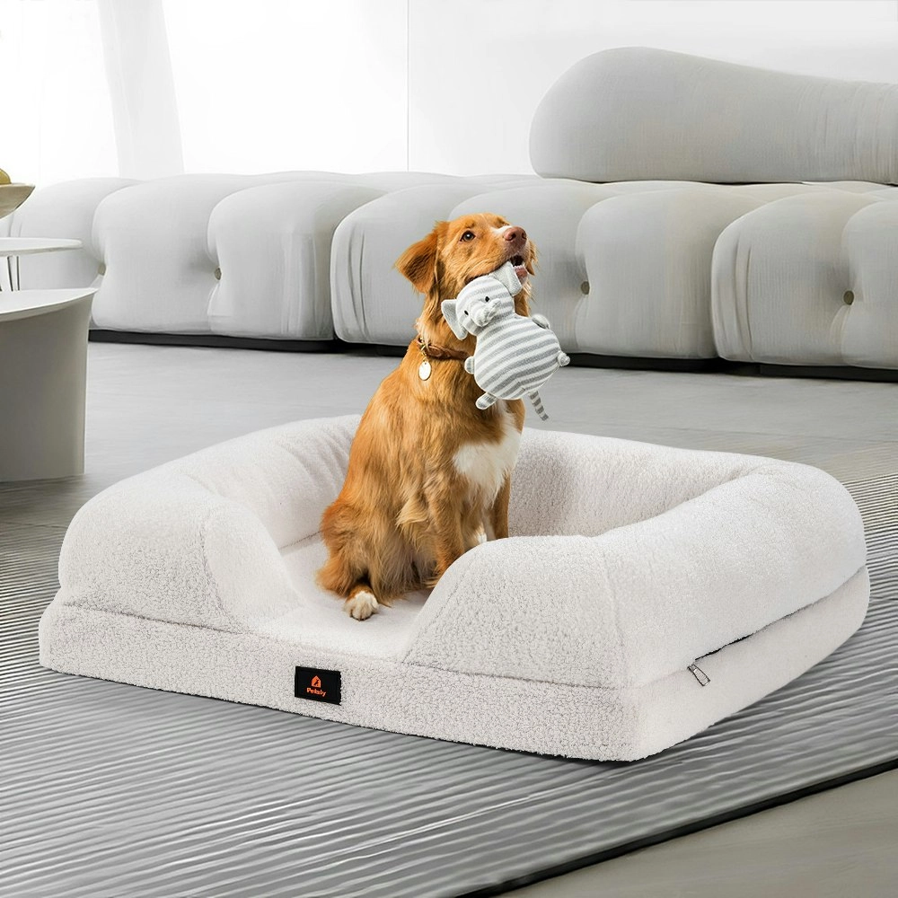 Petzly Memory Foam Dog Bed Pet Sofa Calming Bed Washable Removable White Large