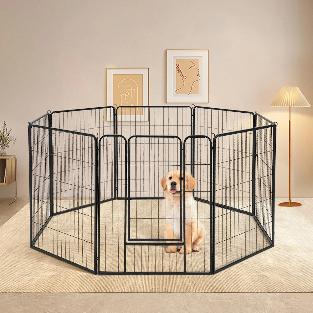 Petzly Dog Playpen Puppy Exercise Cage Pet Cage Enclosure 8 Panel 80x100CM Black