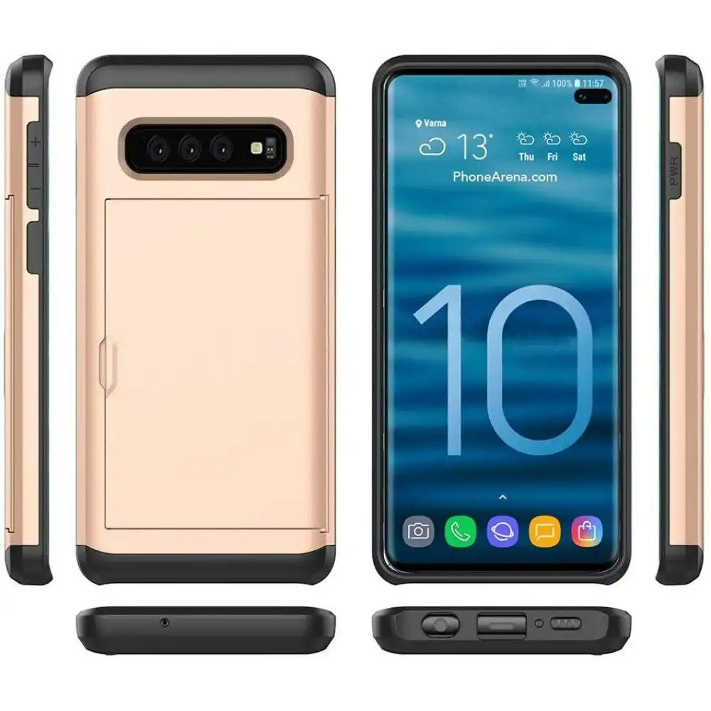 Hard Case With Card Holder for Galaxy S10+ 6.2" - Gold