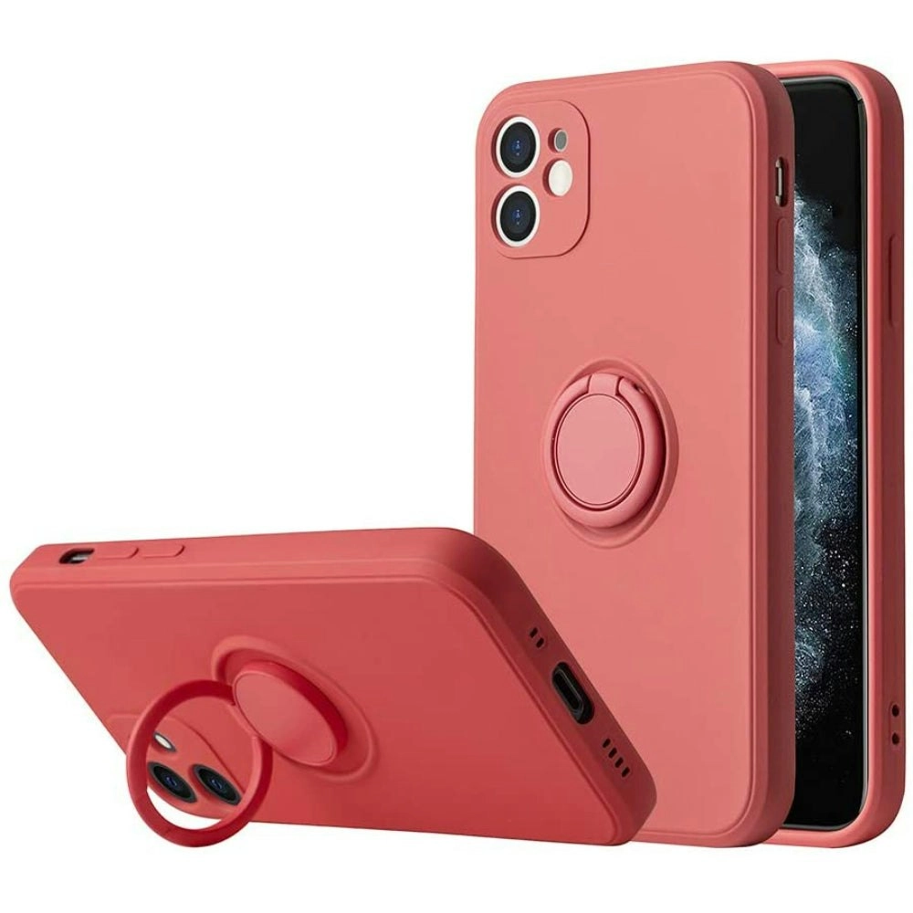 Shockproof Silicon Case with Ring Stand for iPhone 12 Mini 5.4" - Red