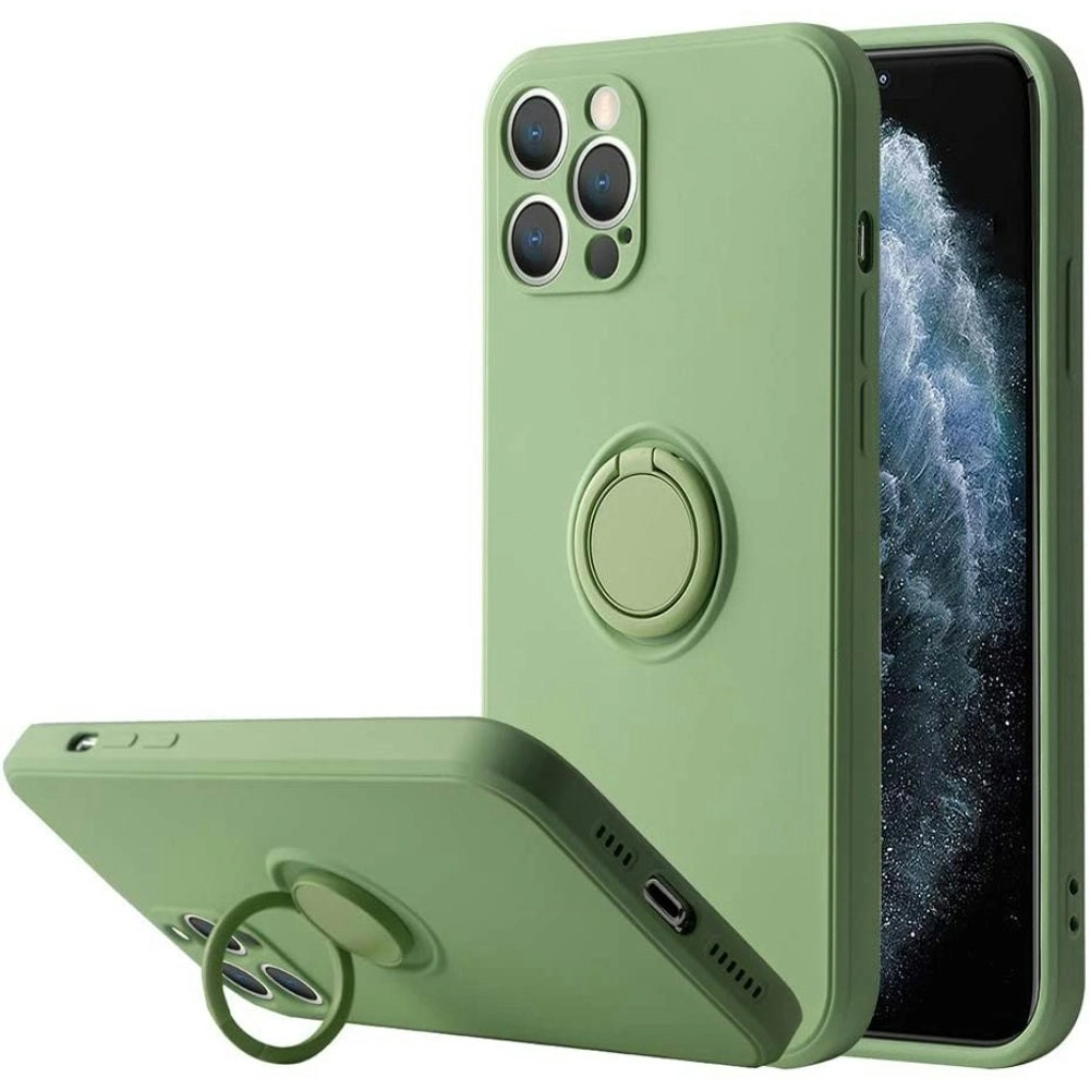 Shockproof Silicon Case with Ring Stand for iPhone 12 Pro Max 6.7" - Green