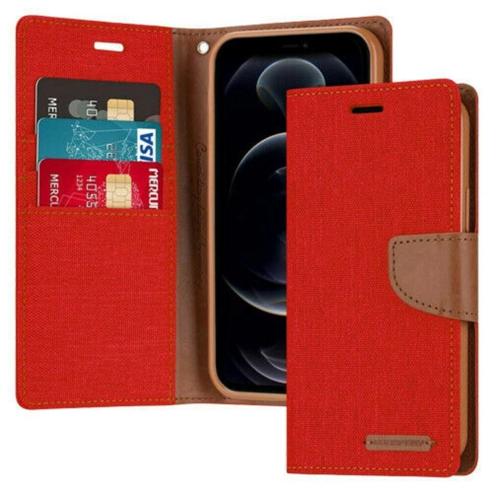 Goospery Canvas Book Case For iPhone 13 Pro 6.1" - Red