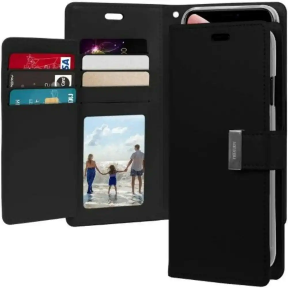 Goospery Rich Diary With Card Slot Book Case For iPhone Xr - Black