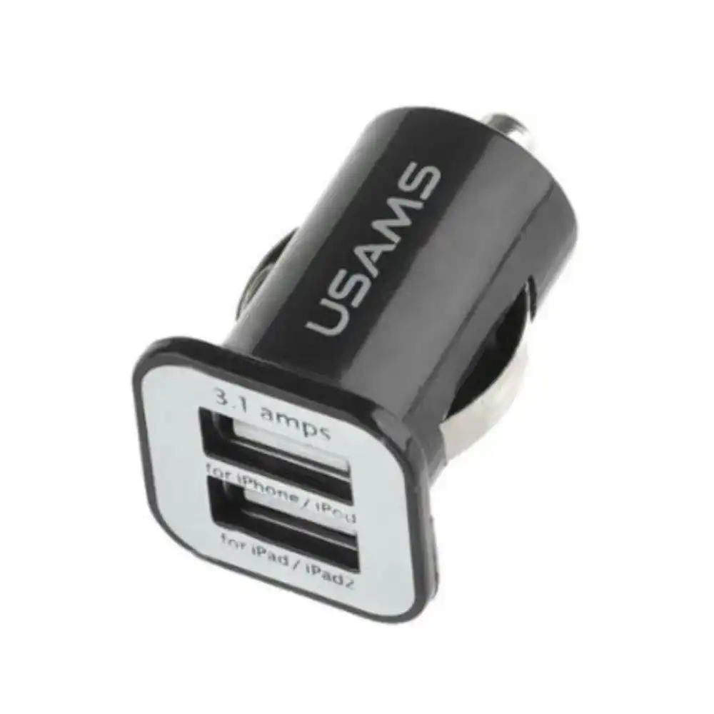 USAMS 2-Port USB Car Charger For iPhone/iPad - Black