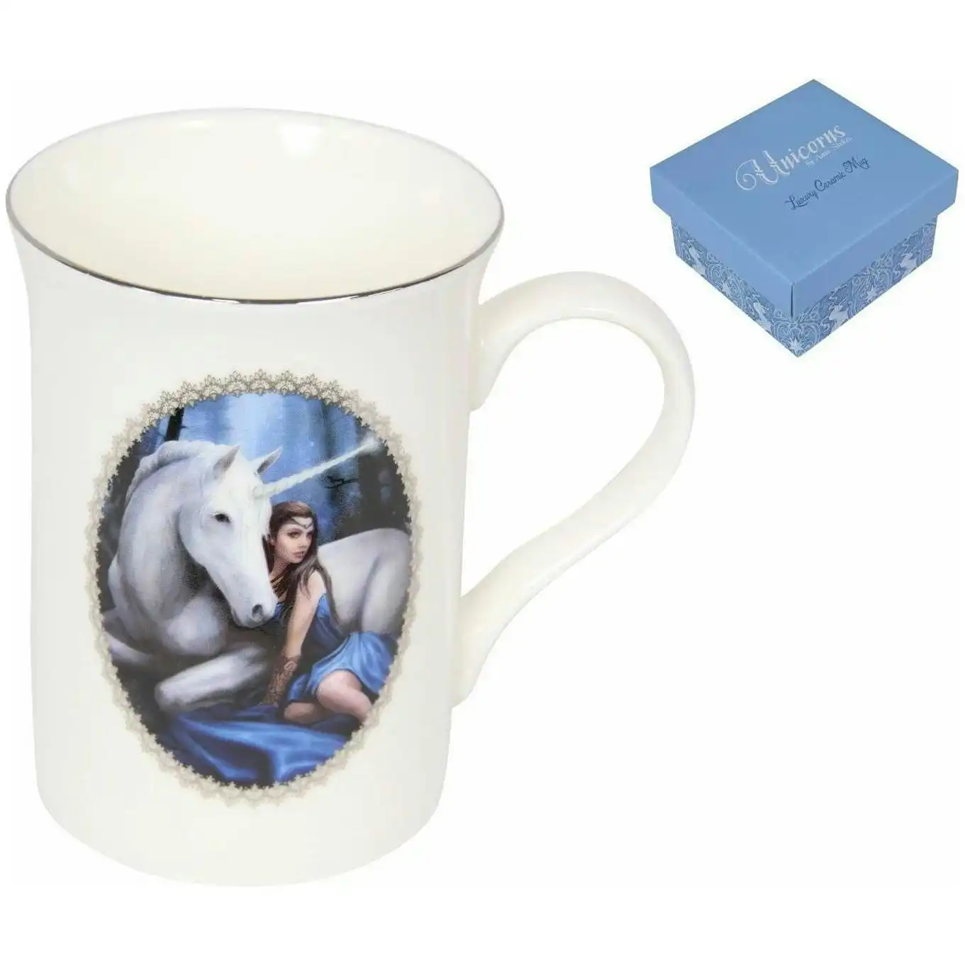 Blue Moon Unicorn Silver Rim Mug By Anne Stokes