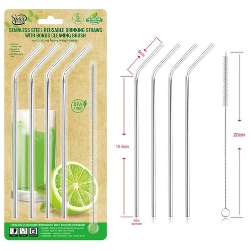 Stainless Steel Reusable Drinking Straws with Bonus Cleaning Brussh