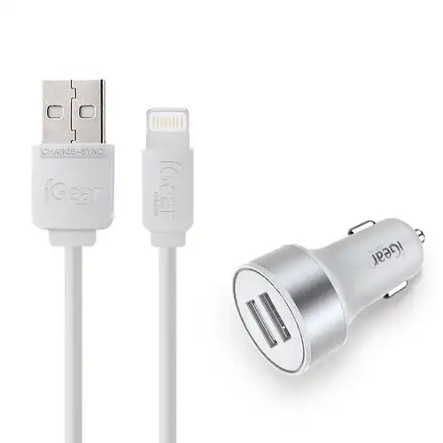 iGear iPhone Car Charger & Charging Cable - White