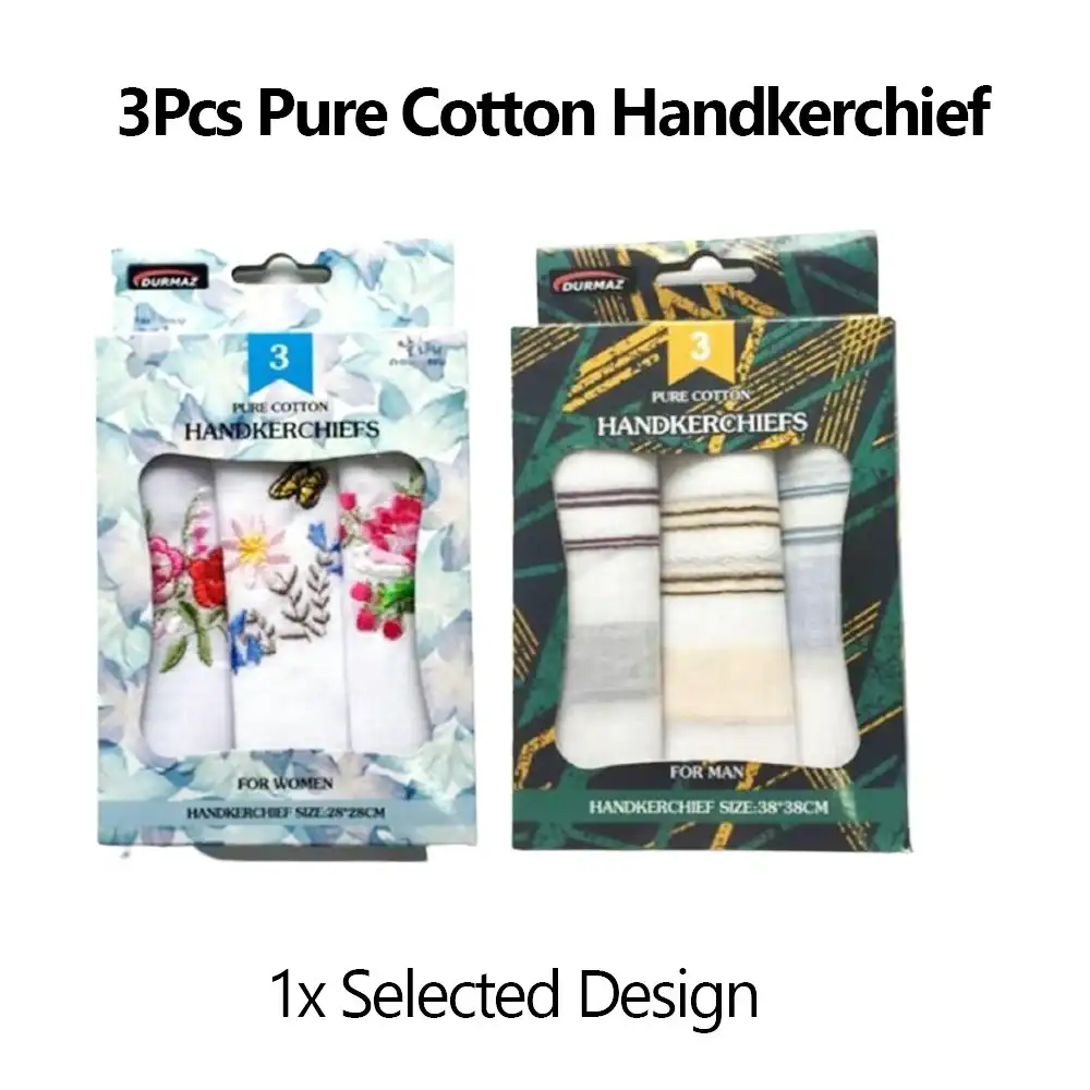 Pure Cotton Handkerchiefs Men and Women - 3 Pack