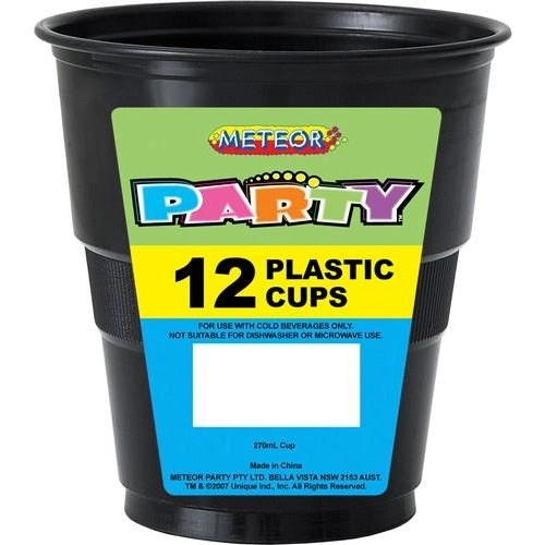 Midnight Black 12 x 270ml Plastic Cups