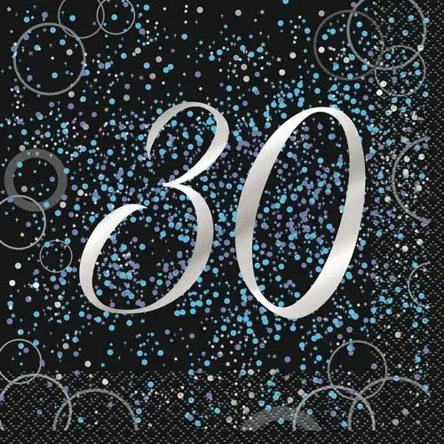 Glitz Blue 30th Foil Stamped Luncheon Napkins