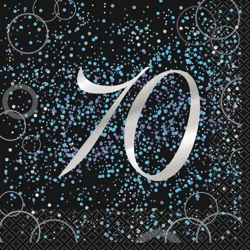 Glitz Blue 70th Foil Stamped Luncheon Napkins