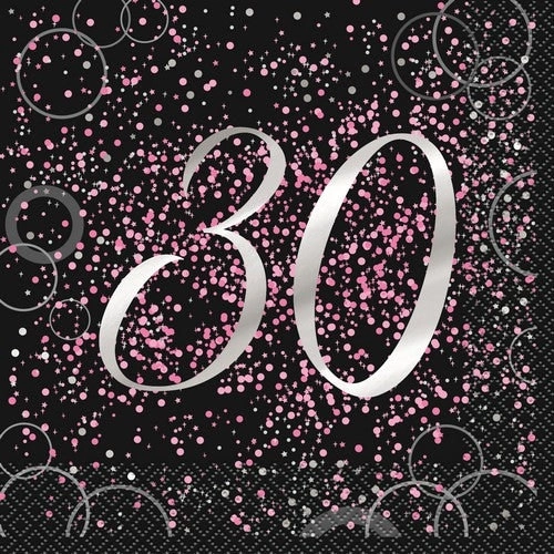 Glitz Pink 30th Foil Stamped Luncheon Napkins