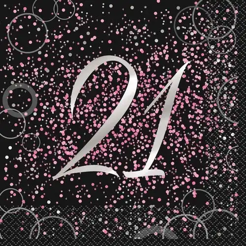 Glitz Pink 21st Foil Stamped Luncheon Napkins