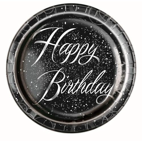 Glitz Silver Happy Birthday - Paper Plates