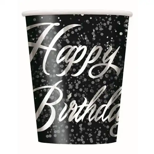 Glitz Silver Happy Birthday Foil Stamped Paper Cups