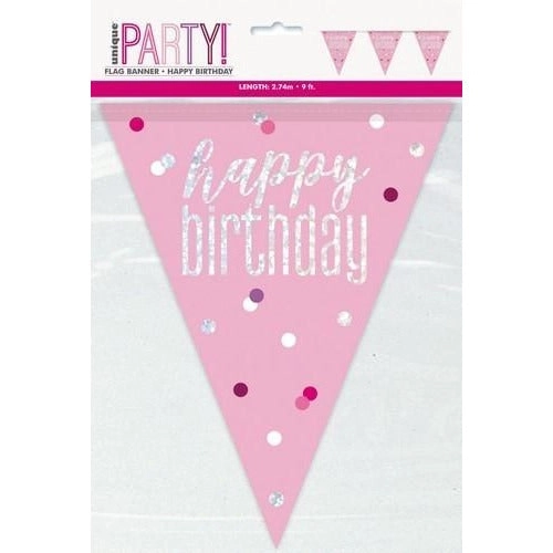 Pink Prismatic Happy Birthday Foil Flag Banner