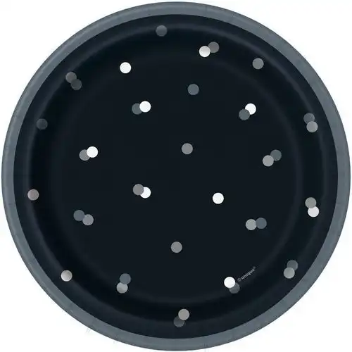 Black & Silver Polka Dot Paper Plates