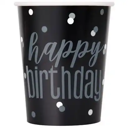 Black & Silver Happy Birthday Paper Cups