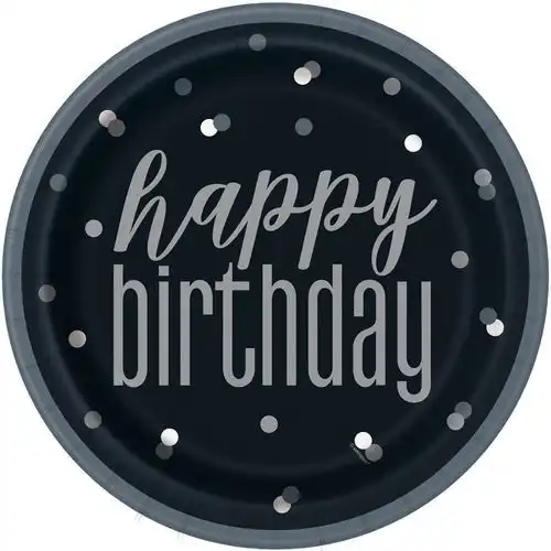 Black And Silver Happy Birthday Paper Plates