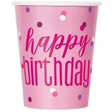 Pink Happy Birthday Paper Cups